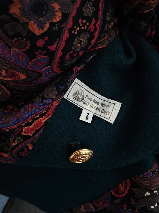 Vintage Double-Breasted Forest Green Wool Blend Peacoat Size 8 - Picture 9 of 9